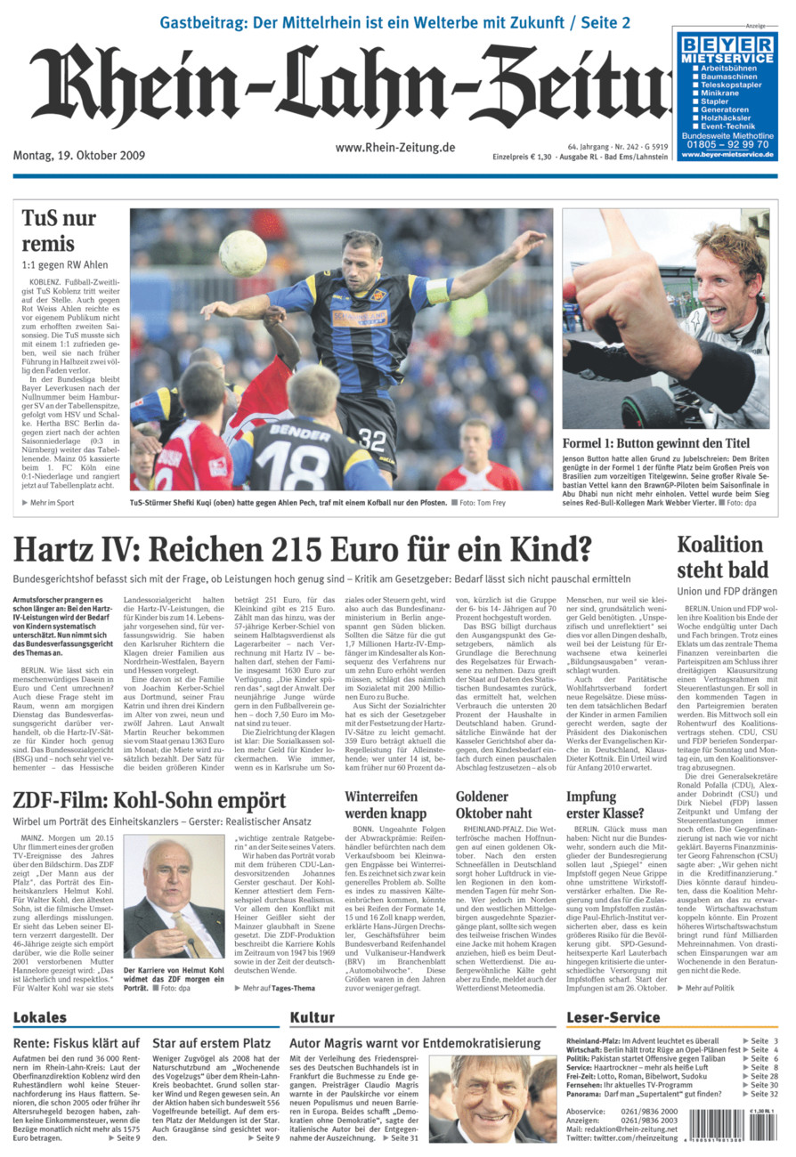Rhein-Lahn-Zeitung vom Montag, 19.10.2009
