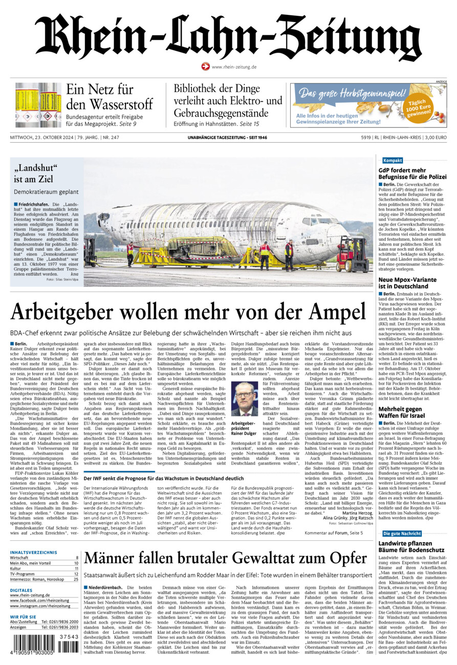 Rhein-Lahn-Zeitung vom Mittwoch, 23.10.2024