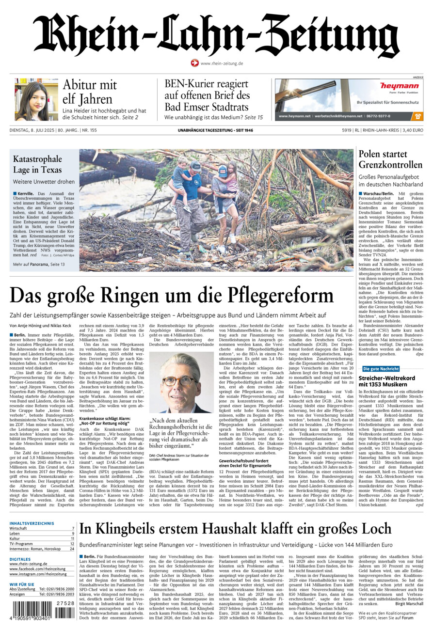 Rhein-Lahn-Zeitung vom Dienstag, 08.07.2025