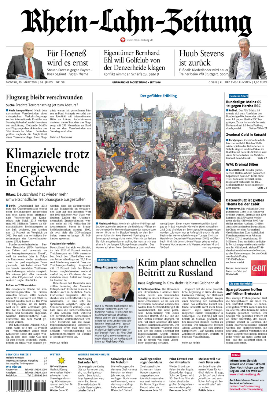 Rhein-Lahn-Zeitung vom Montag, 10.03.2014