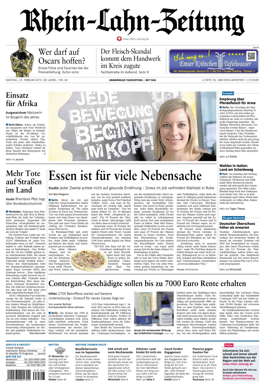Rhein-Lahn-Zeitung vom Samstag, 23.02.2013