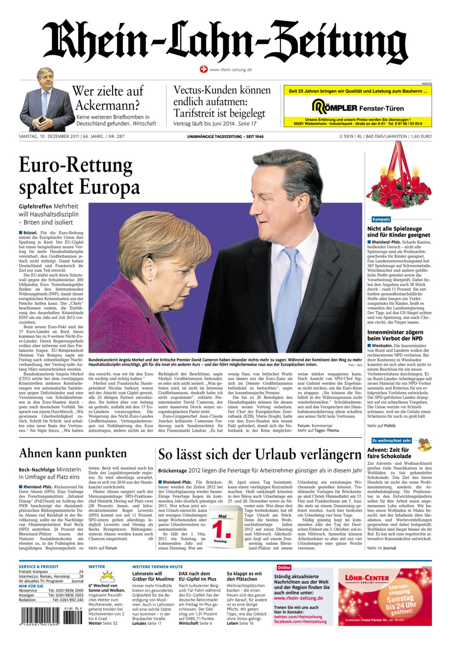 Rhein-Lahn-Zeitung vom Samstag, 10.12.2011