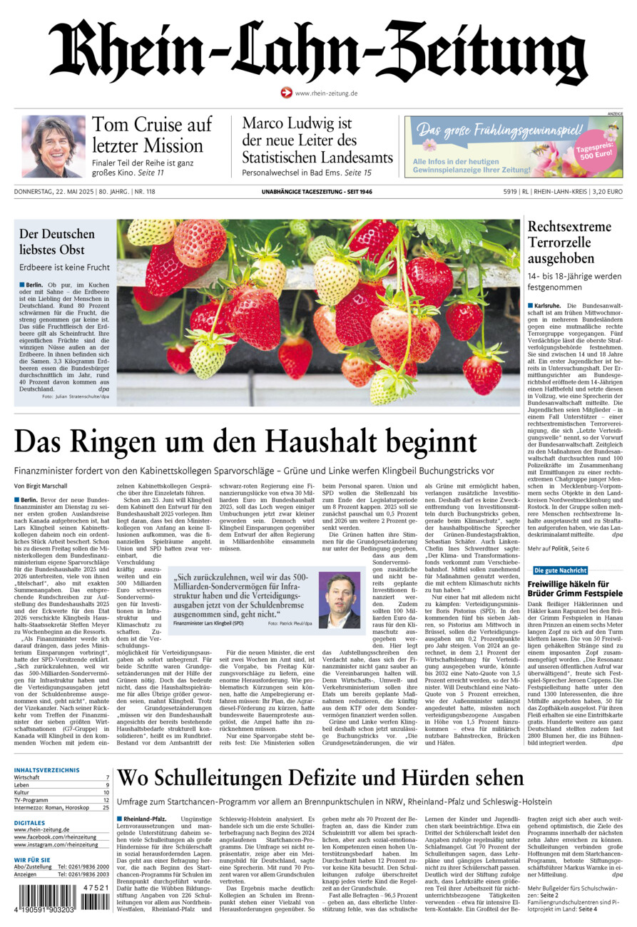 Rhein-Lahn-Zeitung vom Donnerstag, 22.05.2025