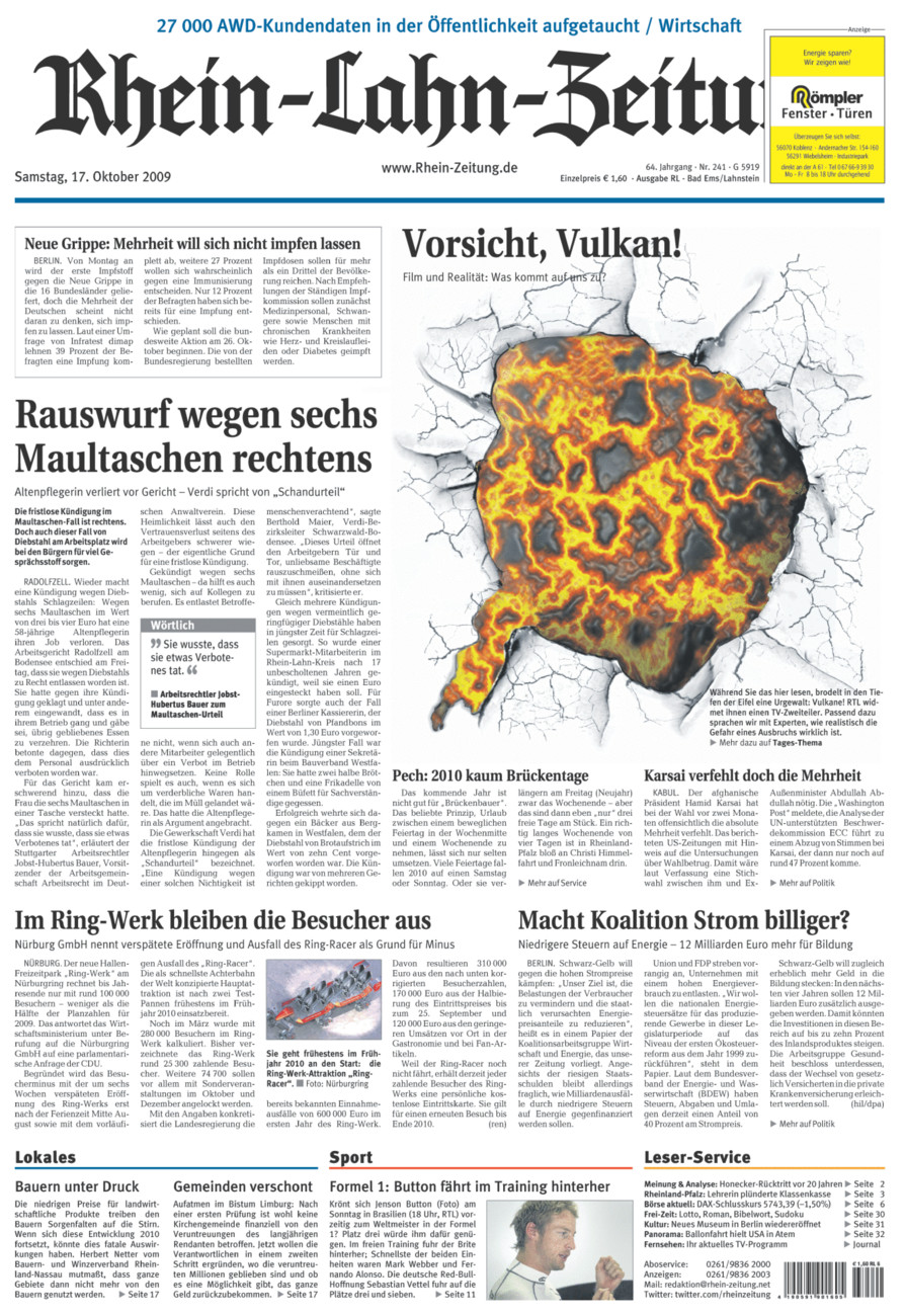 Rhein-Lahn-Zeitung vom Samstag, 17.10.2009