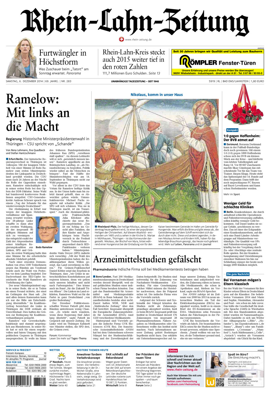 Rhein-Lahn-Zeitung vom Samstag, 06.12.2014