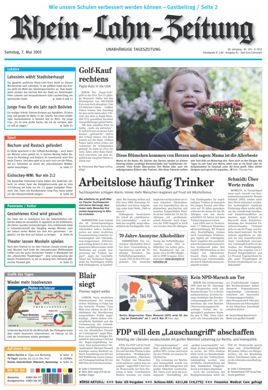 Rhein-Lahn-Zeitung vom Samstag, 07.05.2005