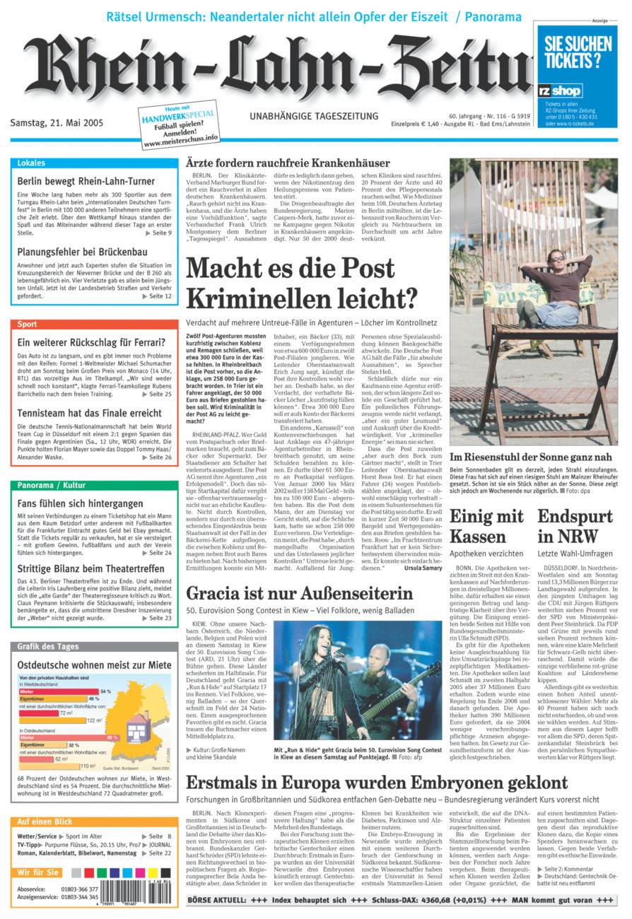 Rhein-Lahn-Zeitung vom Samstag, 21.05.2005