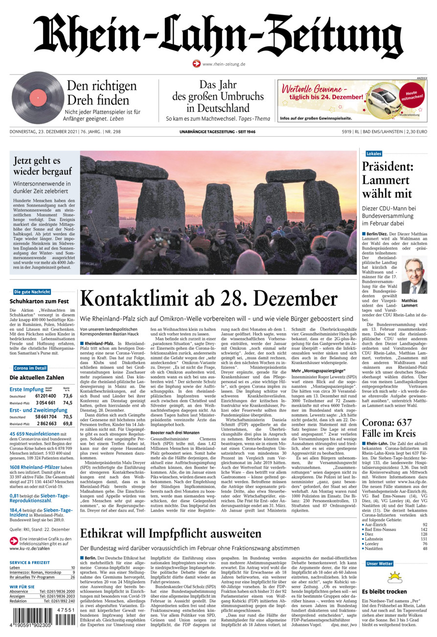 Rhein-Lahn-Zeitung vom Donnerstag, 23.12.2021