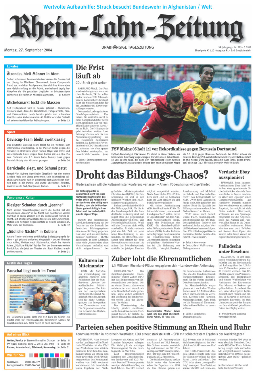 Rhein-Lahn-Zeitung vom Montag, 27.09.2004