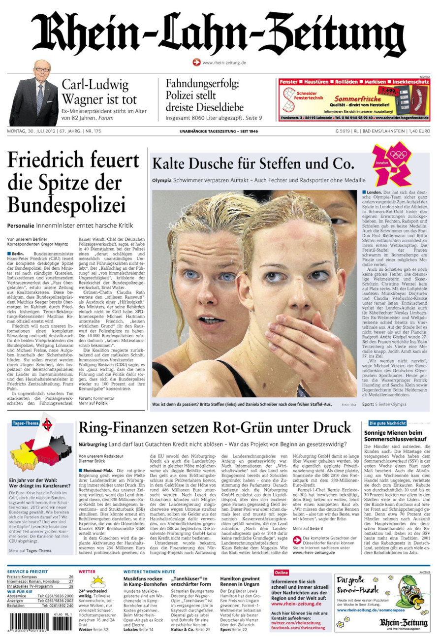 Rhein-Lahn-Zeitung vom Montag, 30.07.2012