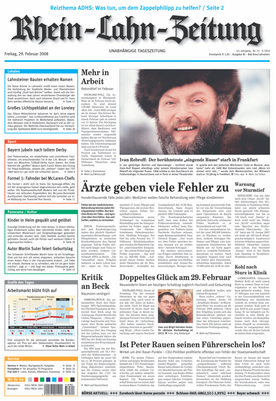 Rhein-Lahn-Zeitung vom Freitag, 29.02.2008