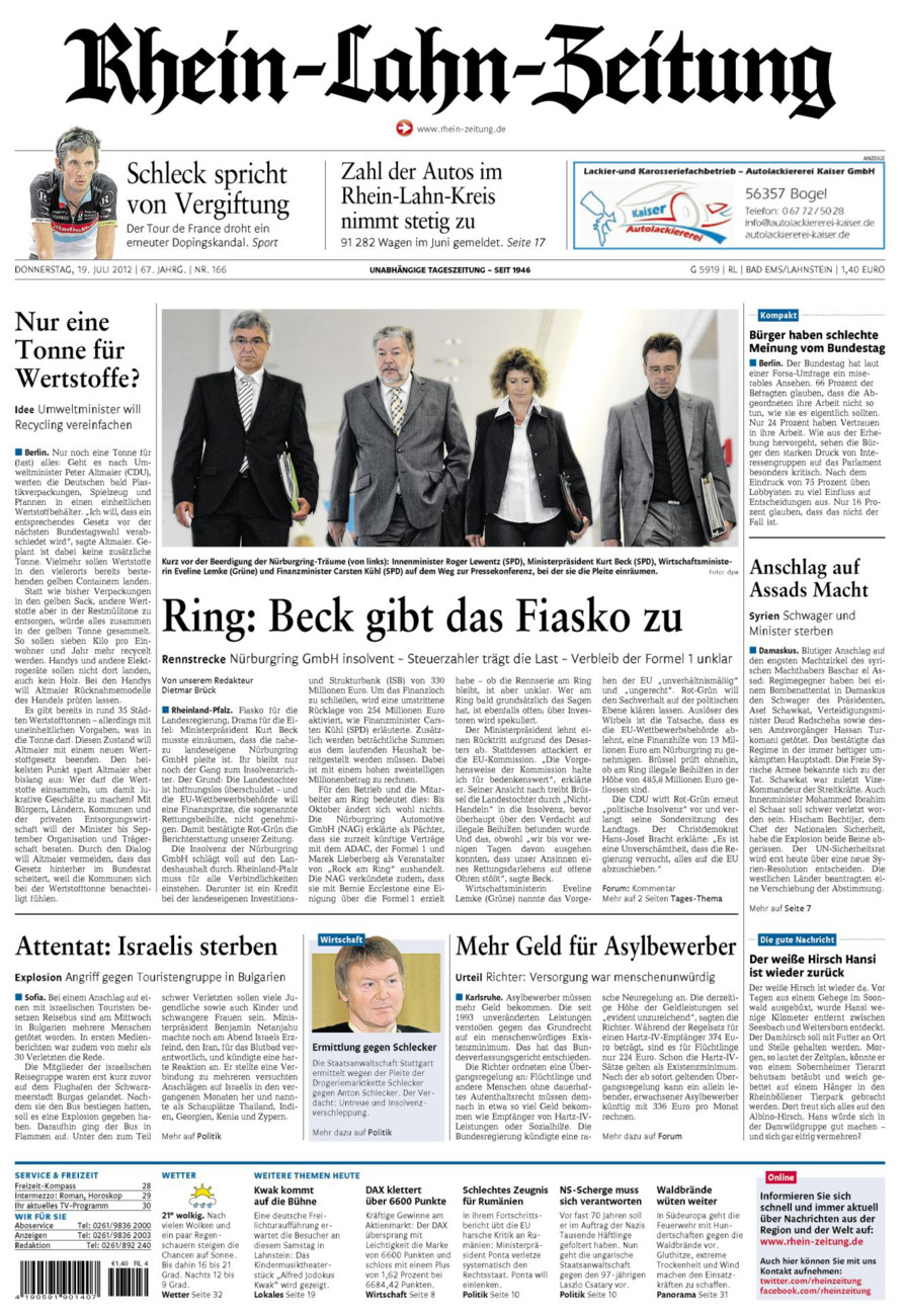 Rhein-Lahn-Zeitung vom Donnerstag, 19.07.2012