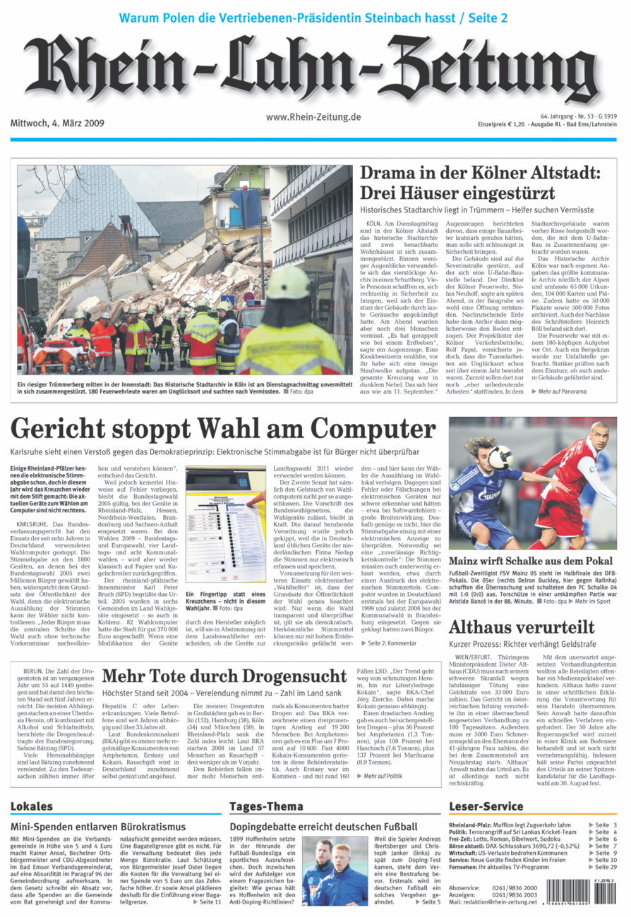 Rhein-Lahn-Zeitung vom Mittwoch, 04.03.2009