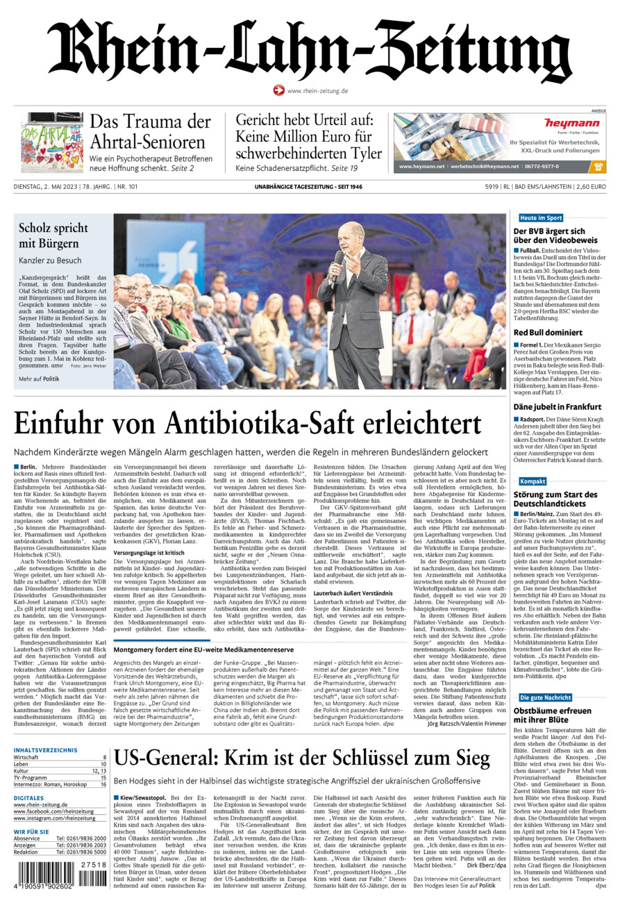 Rhein-Lahn-Zeitung vom Dienstag, 02.05.2023