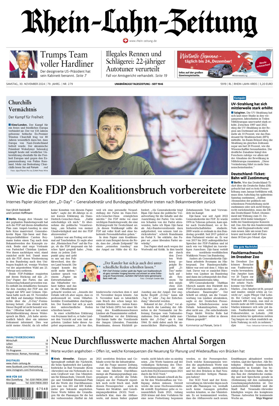 Rhein-Lahn-Zeitung vom Samstag, 30.11.2024