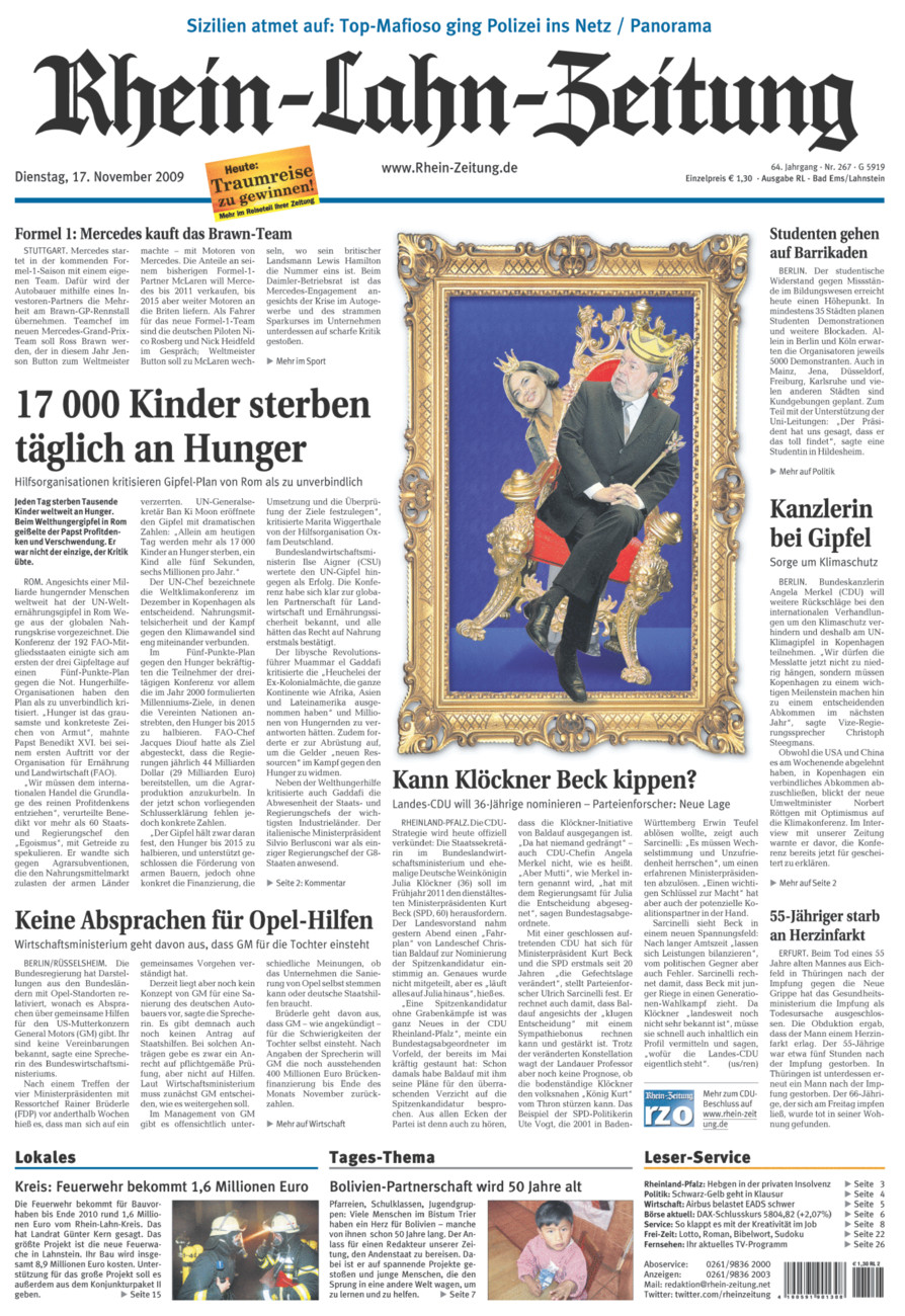 Rhein-Lahn-Zeitung vom Dienstag, 17.11.2009