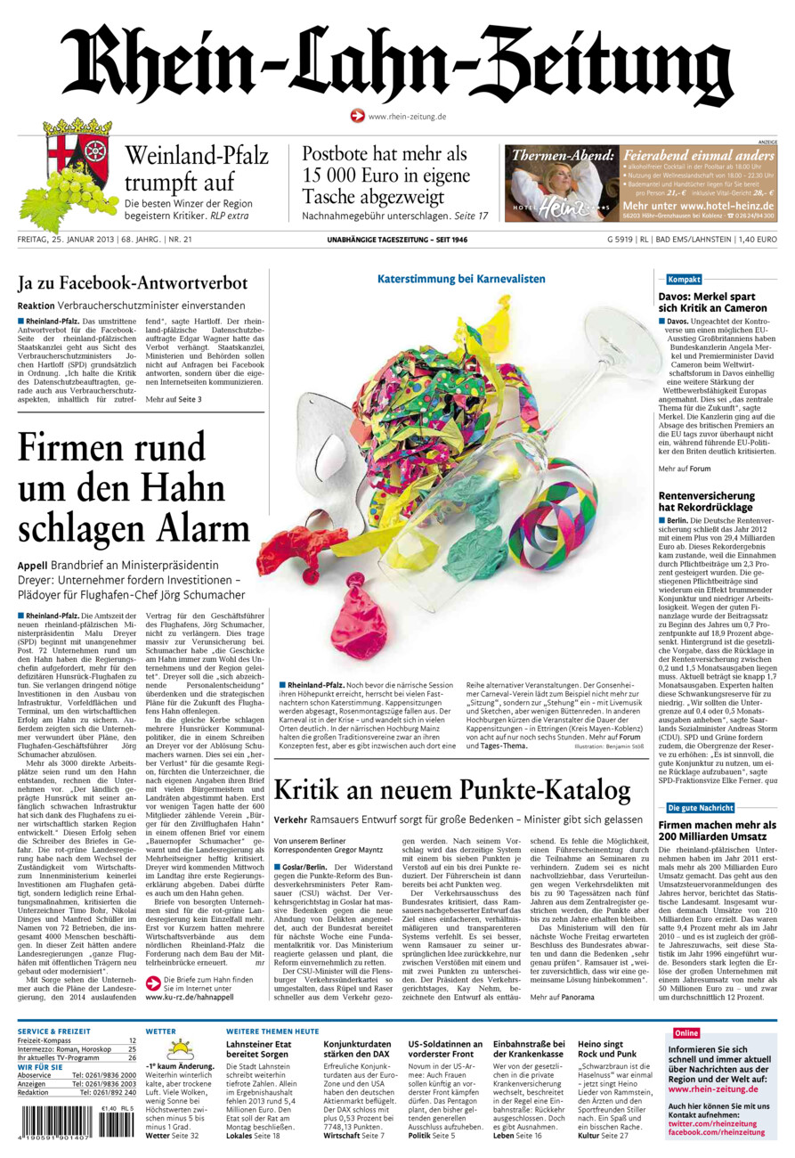 Rhein-Lahn-Zeitung vom Freitag, 25.01.2013