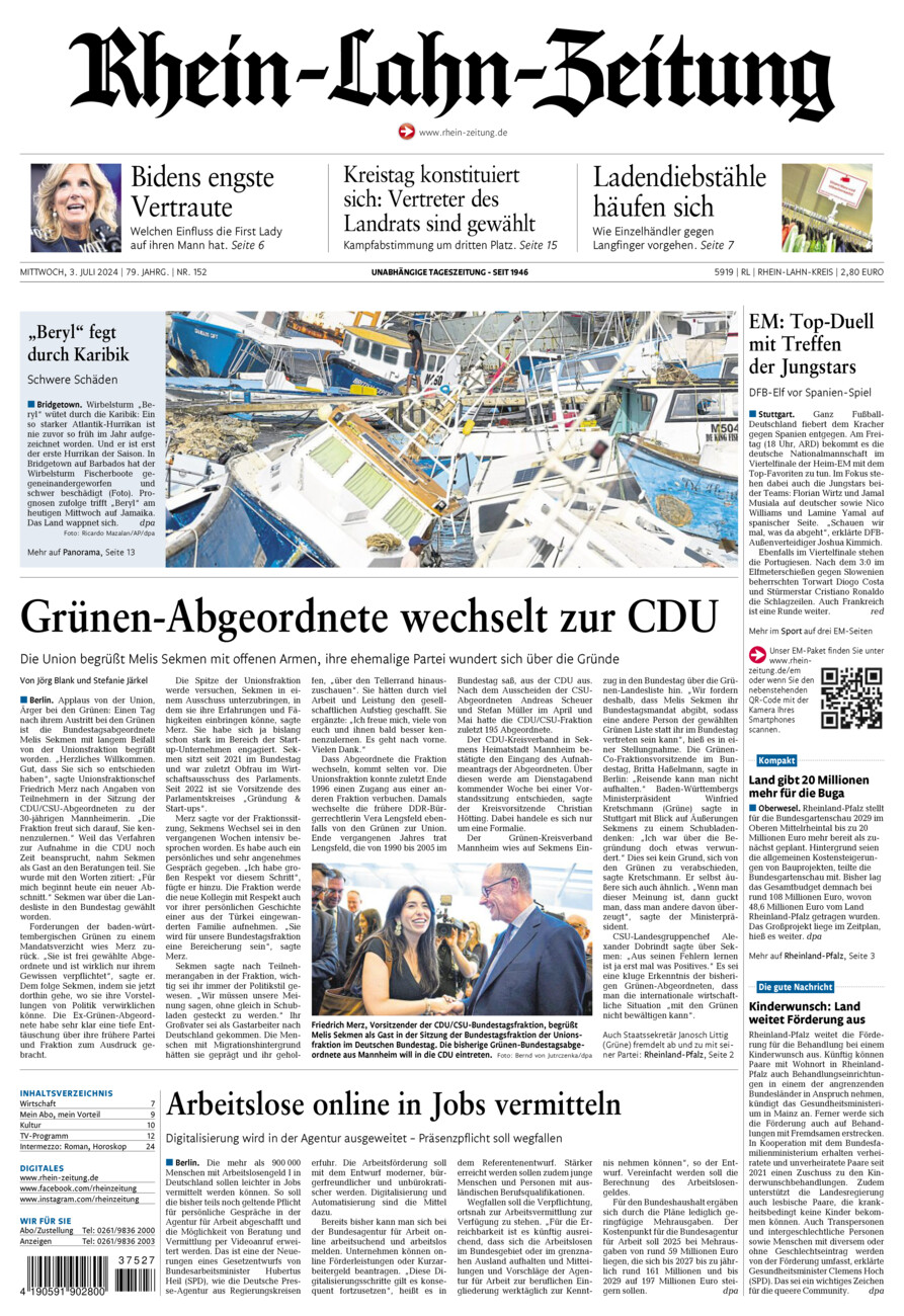 Rhein-Lahn-Zeitung vom Mittwoch, 03.07.2024