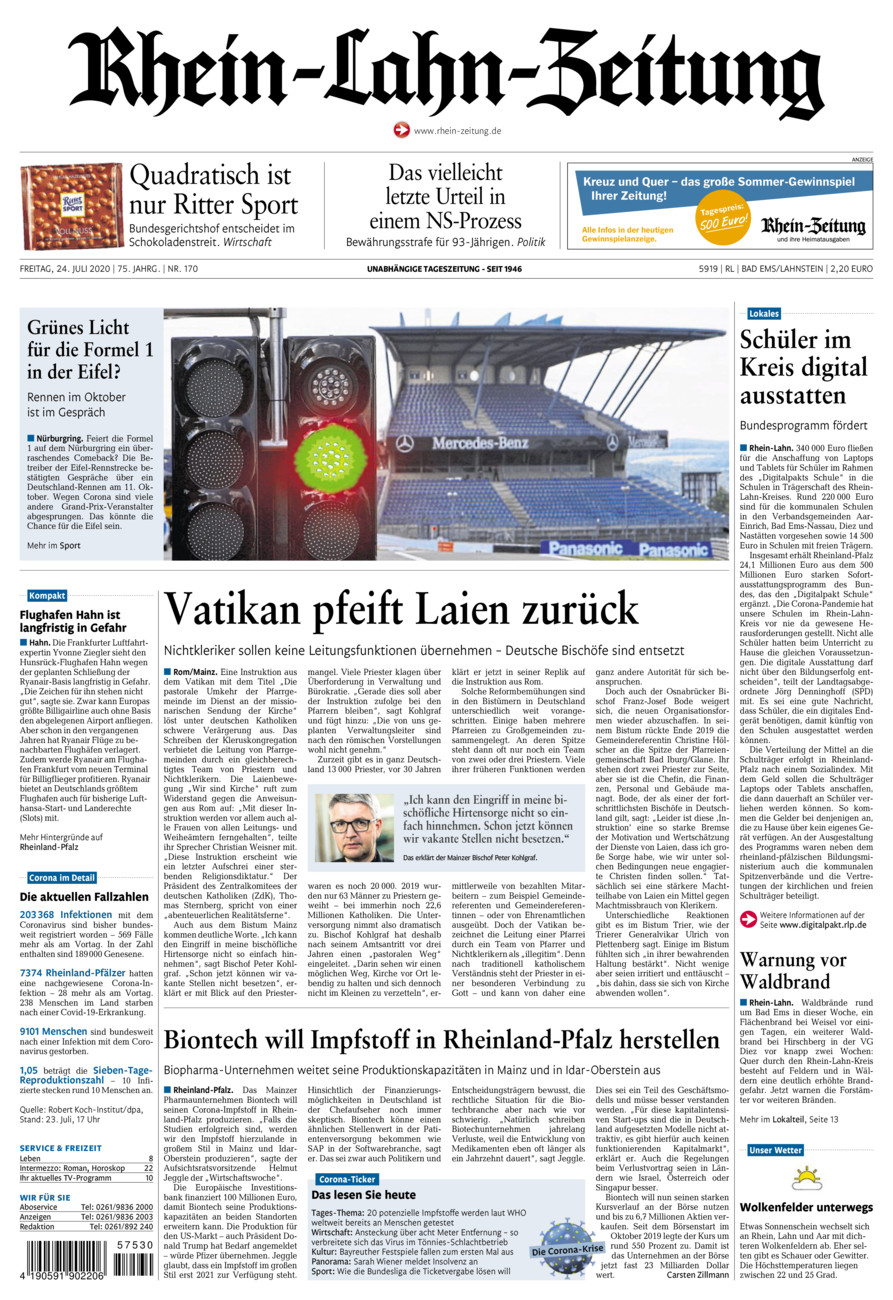 Rhein-Lahn-Zeitung vom Freitag, 24.07.2020