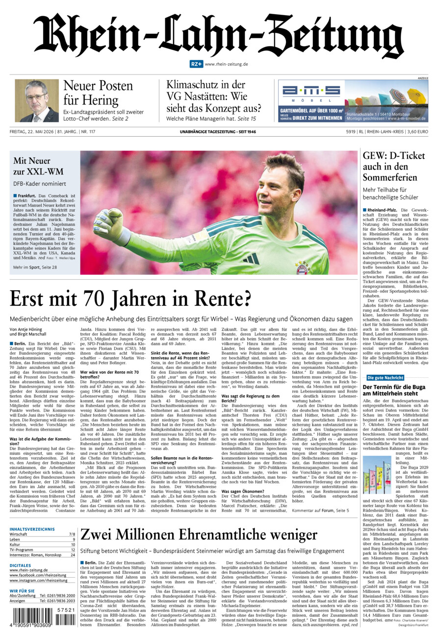 Rhein-Lahn-Zeitung vom Freitag, 22.05.2026
