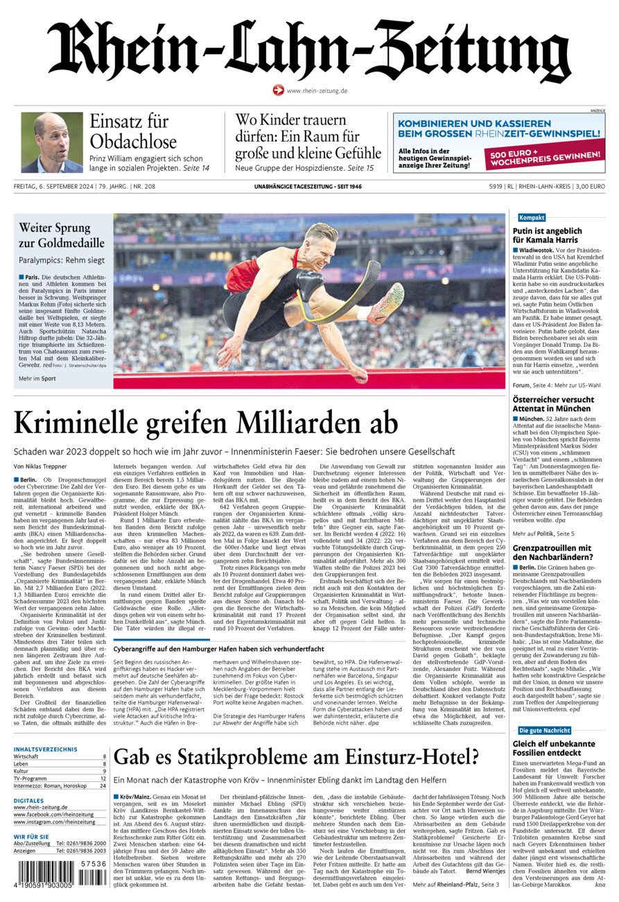 Rhein-Lahn-Zeitung vom Freitag, 06.09.2024