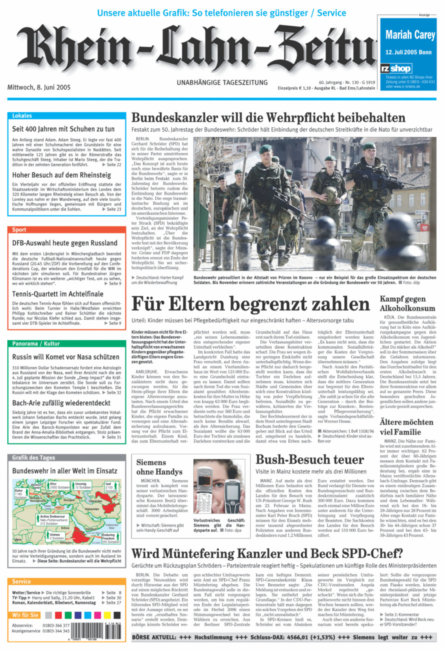 Rhein-Lahn-Zeitung vom Mittwoch, 08.06.2005