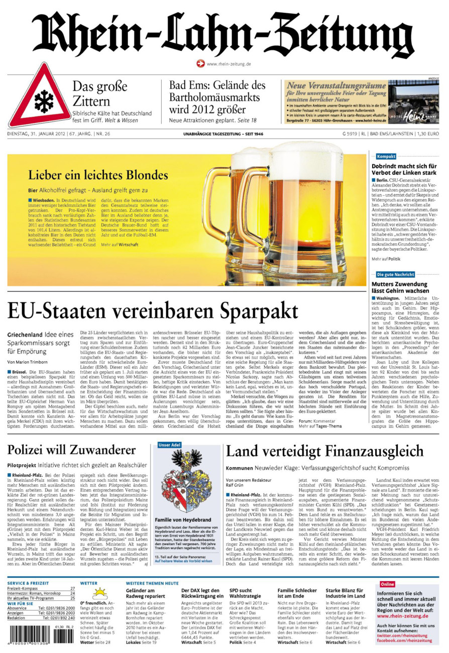 Rhein-Lahn-Zeitung vom Dienstag, 31.01.2012