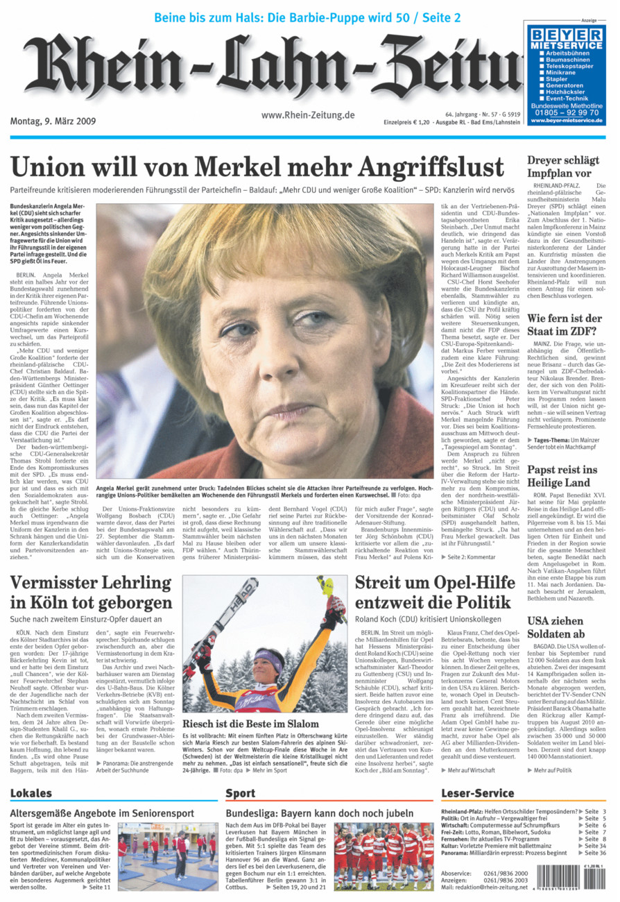 Rhein-Lahn-Zeitung vom Montag, 09.03.2009