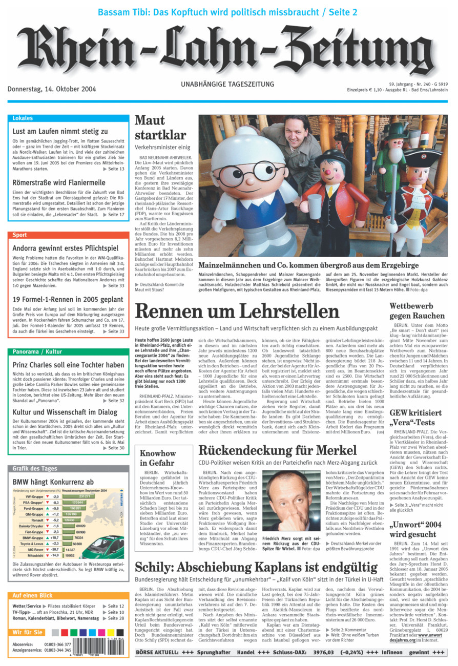 Rhein-Lahn-Zeitung vom Donnerstag, 14.10.2004