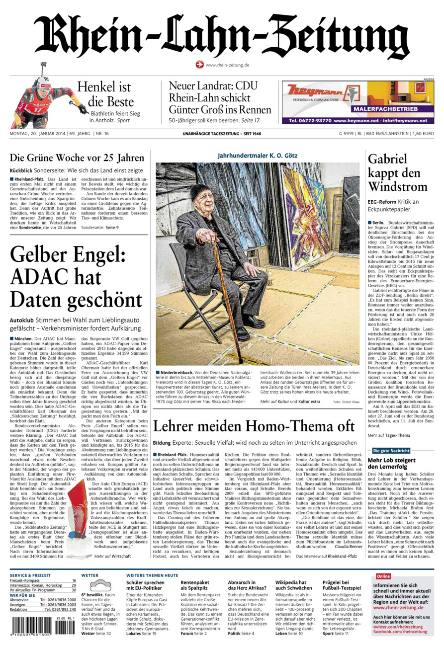 Rhein-Lahn-Zeitung vom Montag, 20.01.2014