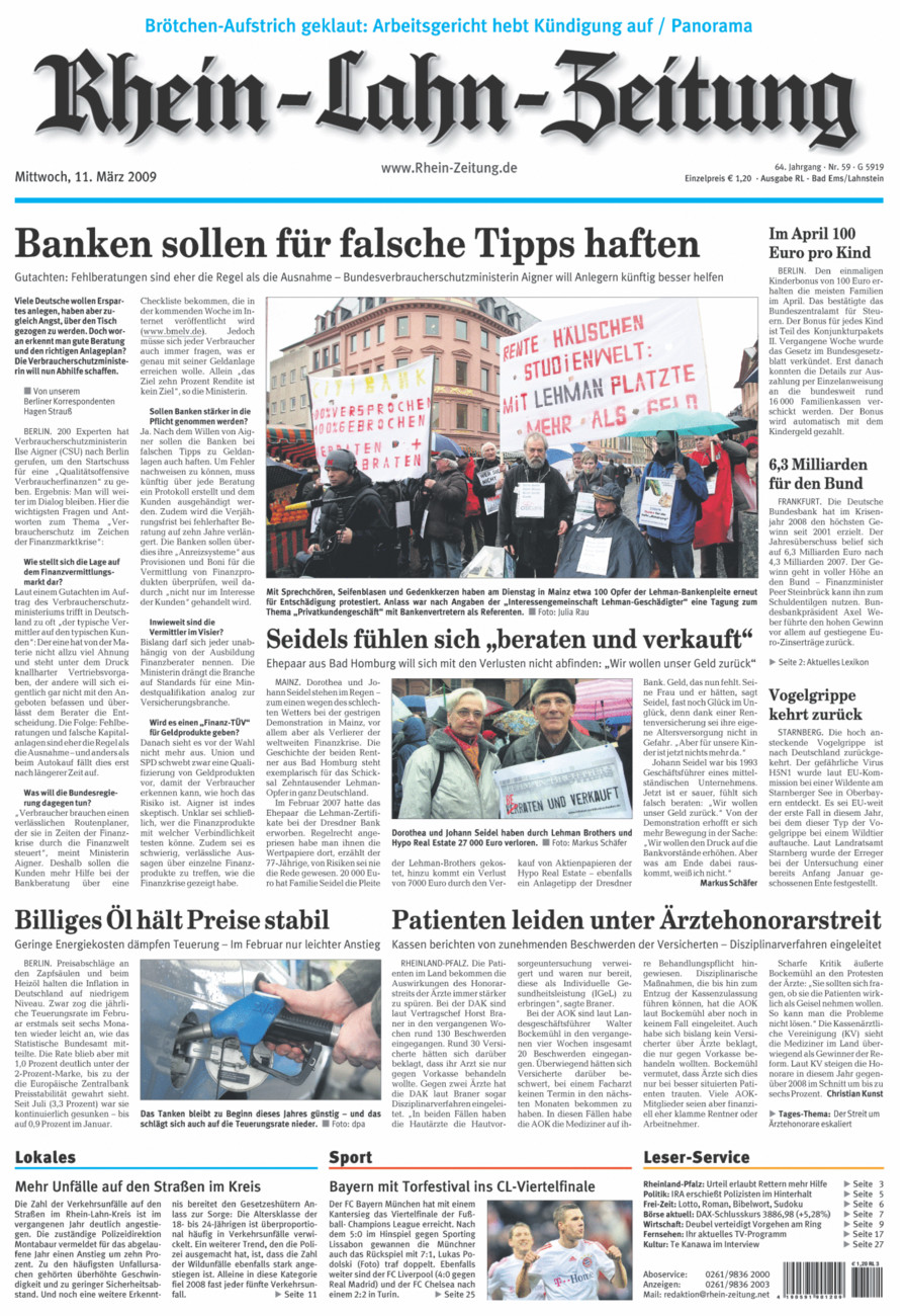 Rhein-Lahn-Zeitung vom Mittwoch, 11.03.2009