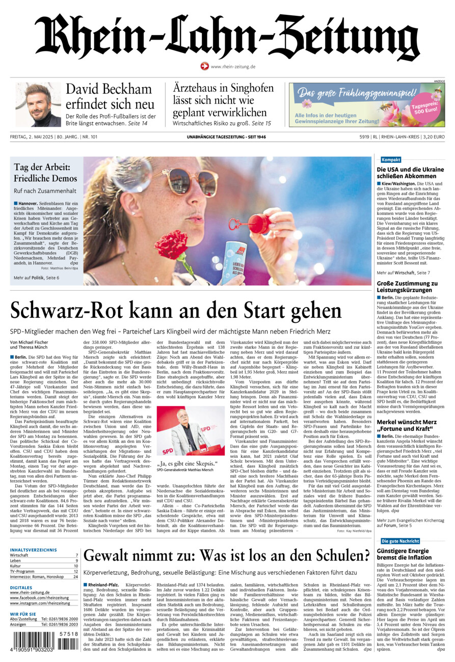 Rhein-Lahn-Zeitung vom Freitag, 02.05.2025