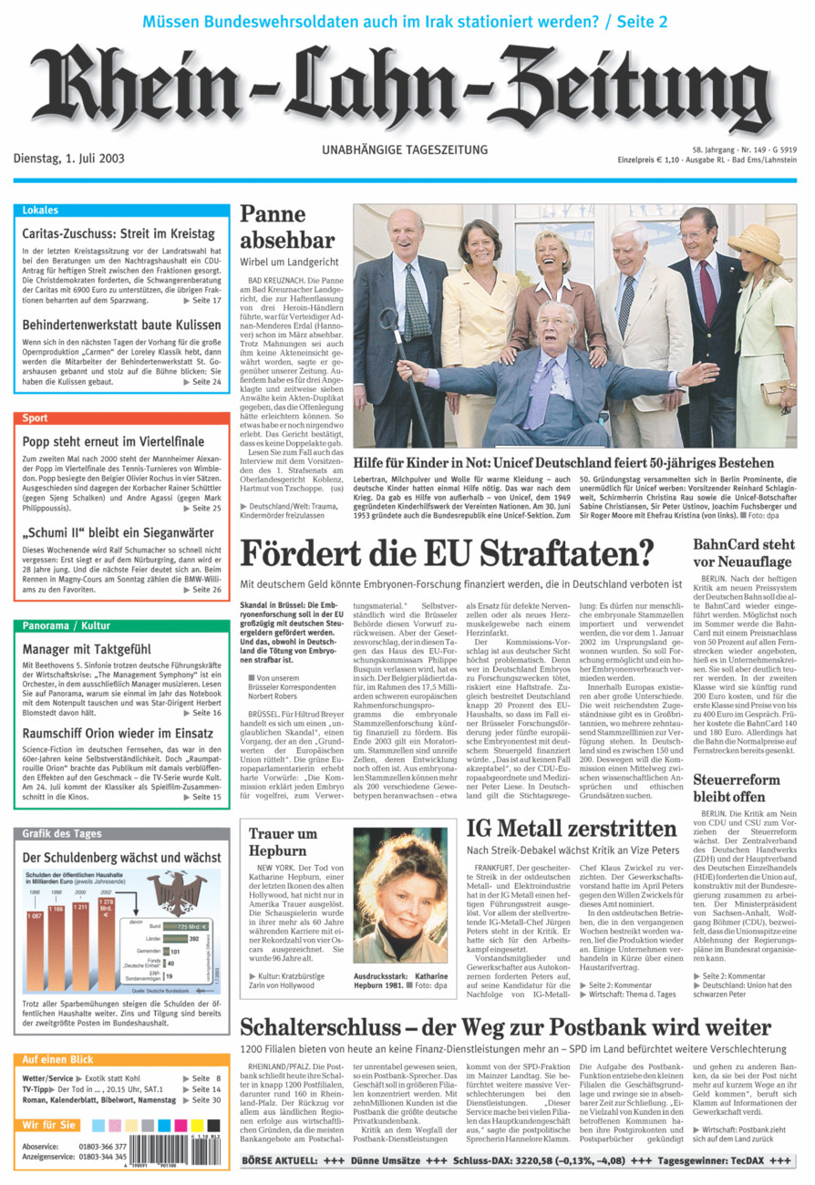 Rhein-Lahn-Zeitung vom Dienstag, 01.07.2003