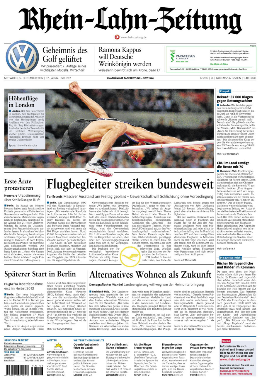 Rhein-Lahn-Zeitung vom Mittwoch, 05.09.2012