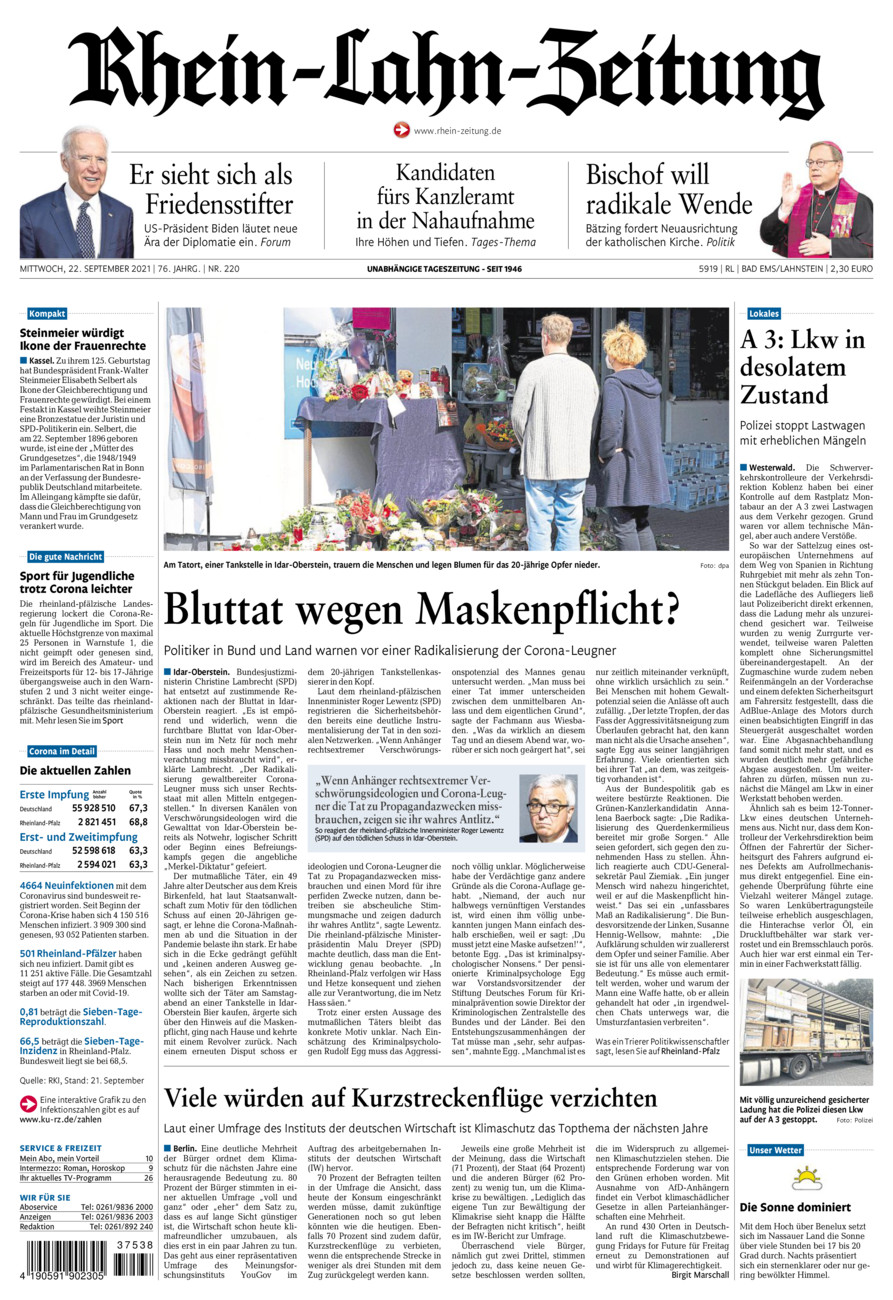 Rhein-Lahn-Zeitung vom Mittwoch, 22.09.2021