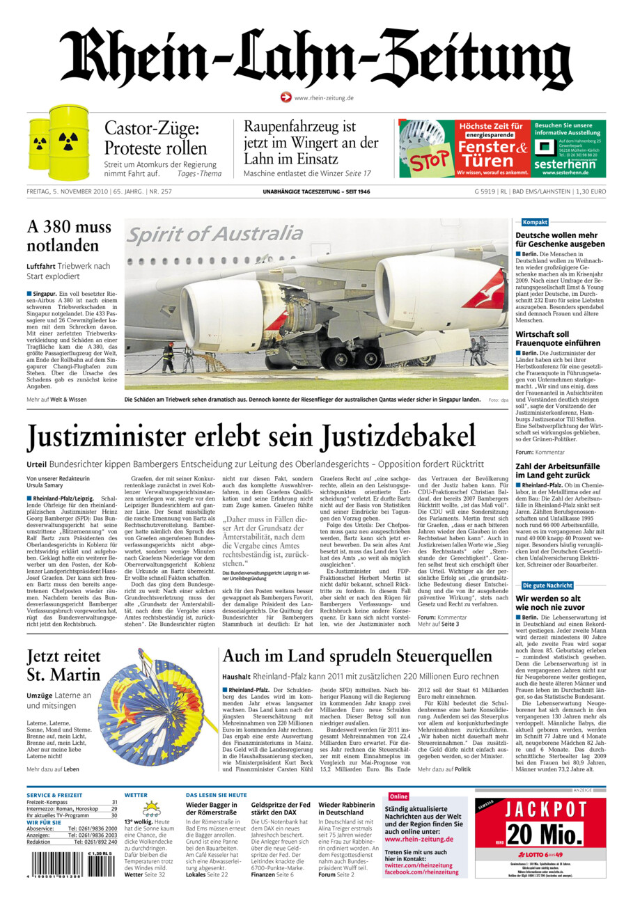 Rhein-Lahn-Zeitung vom Freitag, 05.11.2010