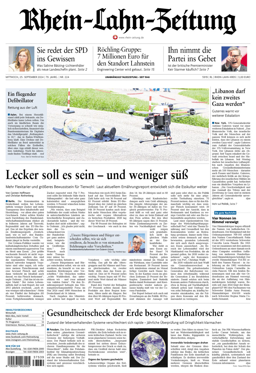 Rhein-Lahn-Zeitung vom Mittwoch, 25.09.2024