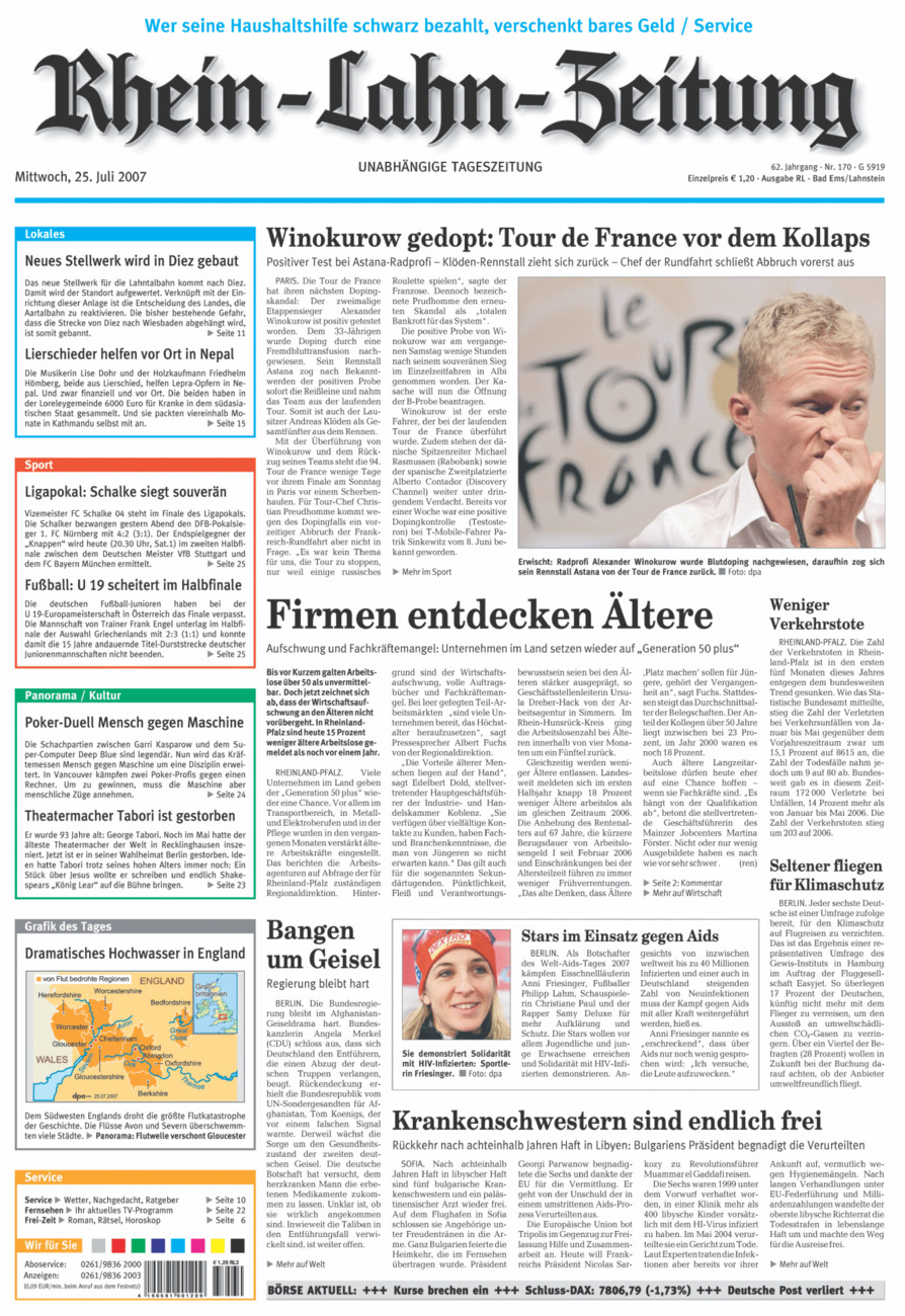 Rhein-Lahn-Zeitung vom Mittwoch, 25.07.2007