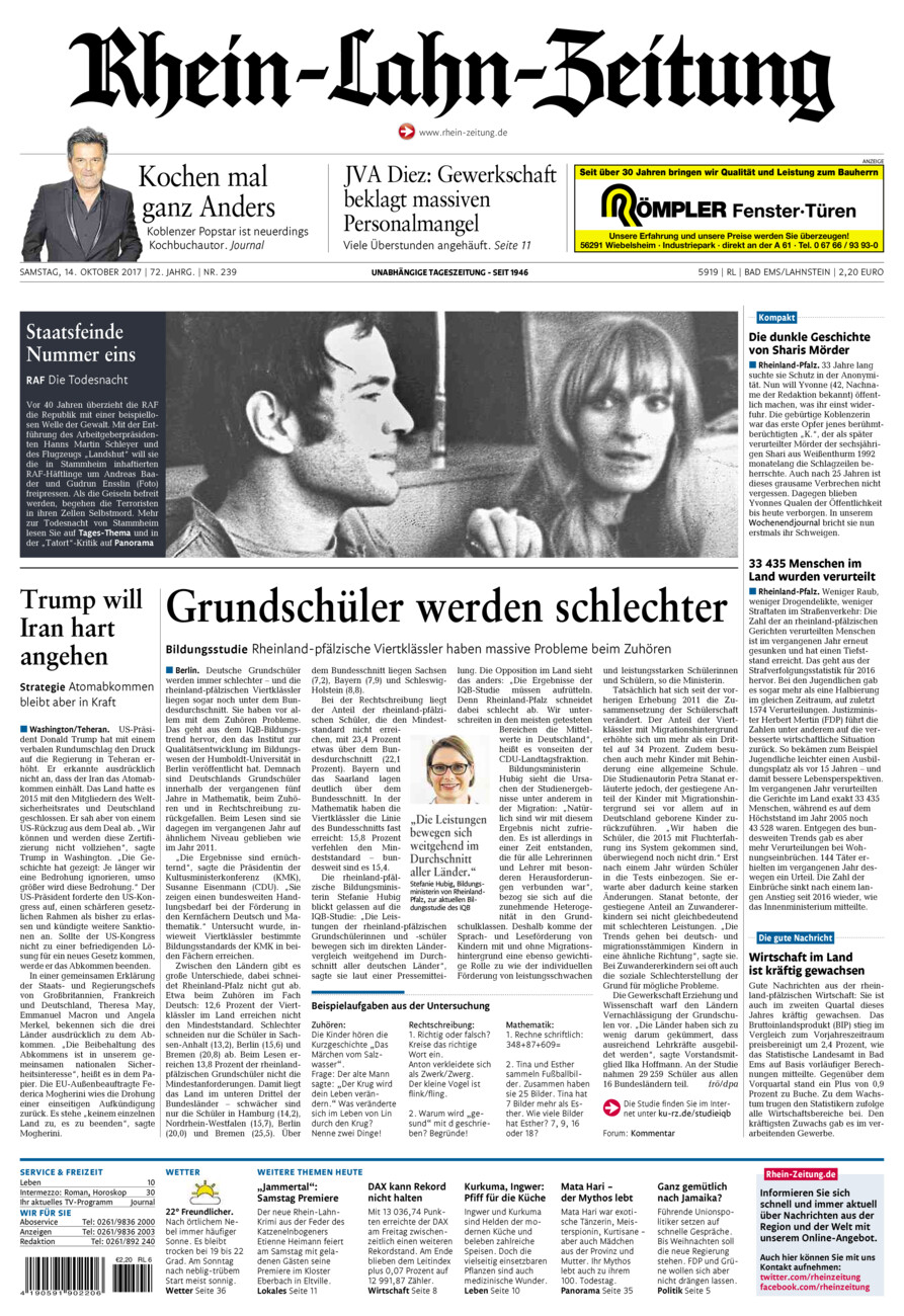 Rhein-Lahn-Zeitung vom Samstag, 14.10.2017