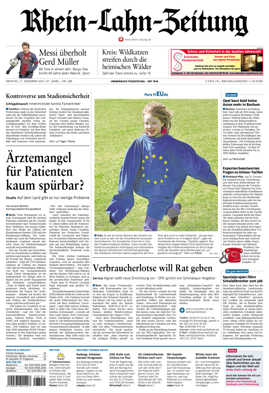 Rhein-Lahn-Zeitung vom Dienstag, 11.12.2012