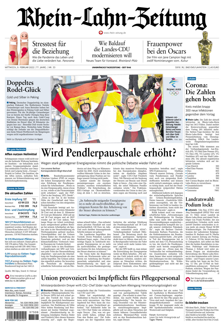 Rhein-Lahn-Zeitung vom Mittwoch, 09.02.2022