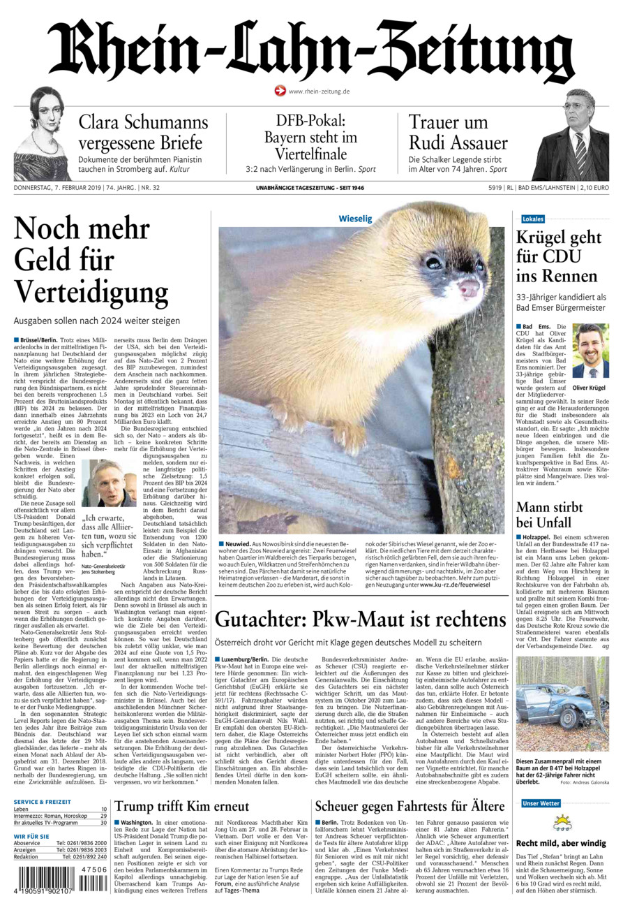 Rhein-Lahn-Zeitung vom Donnerstag, 07.02.2019