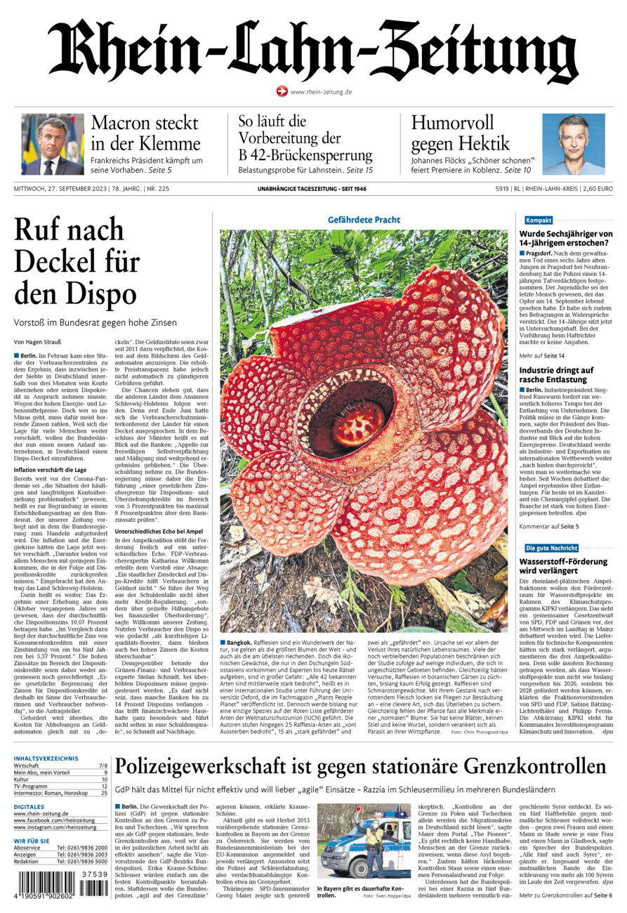 Rhein-Lahn-Zeitung vom Mittwoch, 27.09.2023