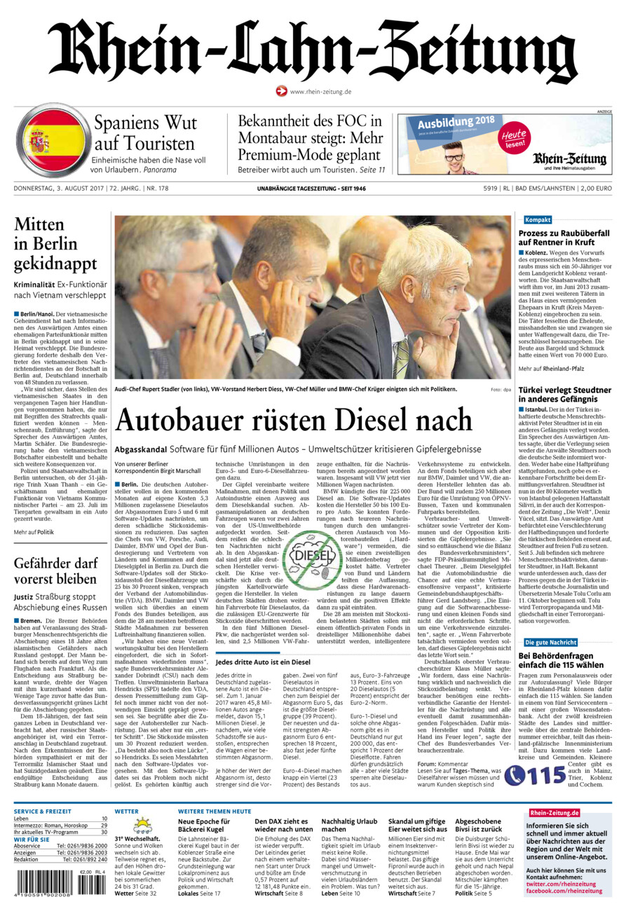 Rhein-Lahn-Zeitung vom Donnerstag, 03.08.2017