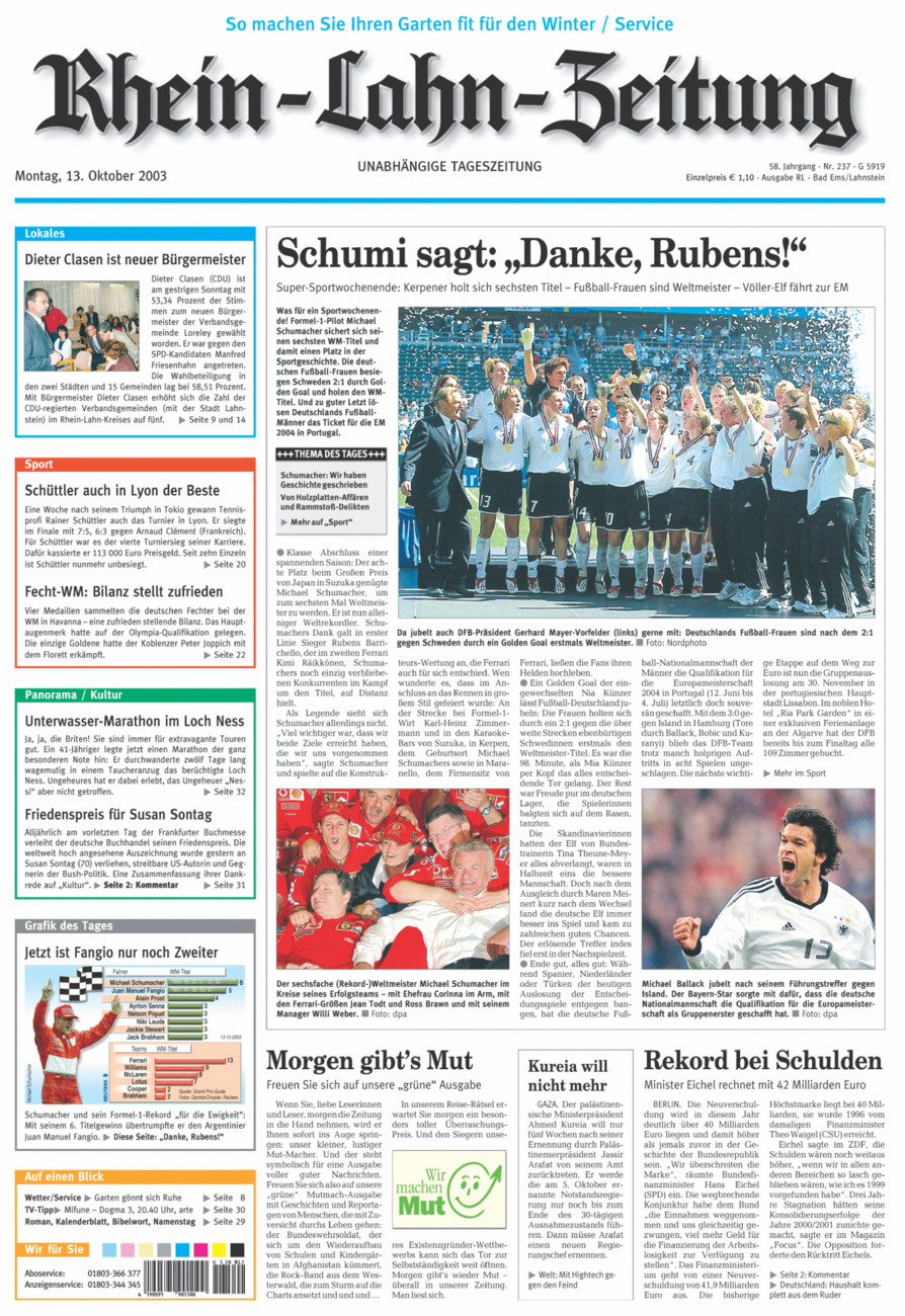 Rhein-Lahn-Zeitung vom Montag, 13.10.2003