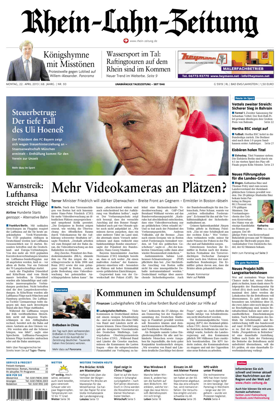 Rhein-Lahn-Zeitung vom Montag, 22.04.2013