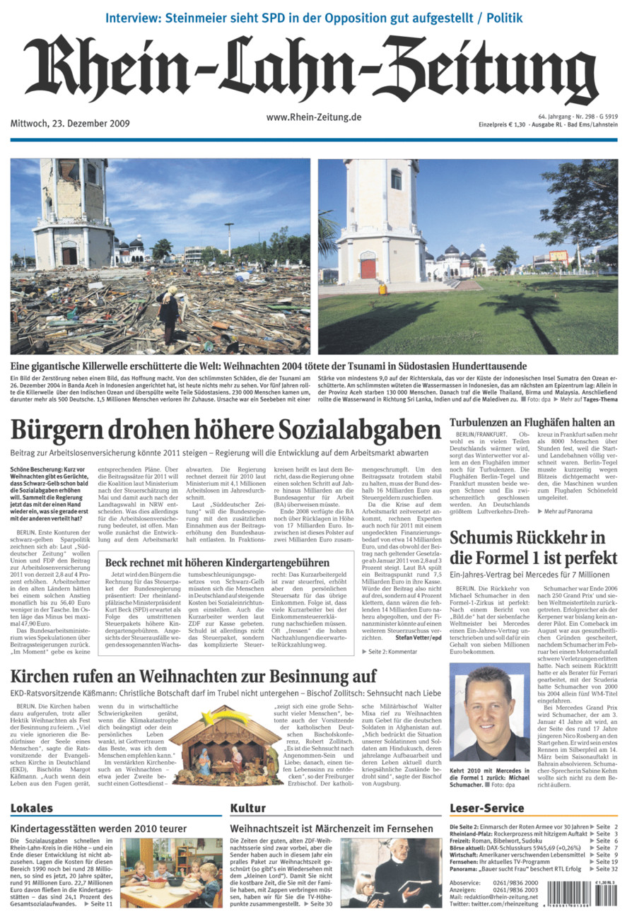 Rhein-Lahn-Zeitung vom Mittwoch, 23.12.2009