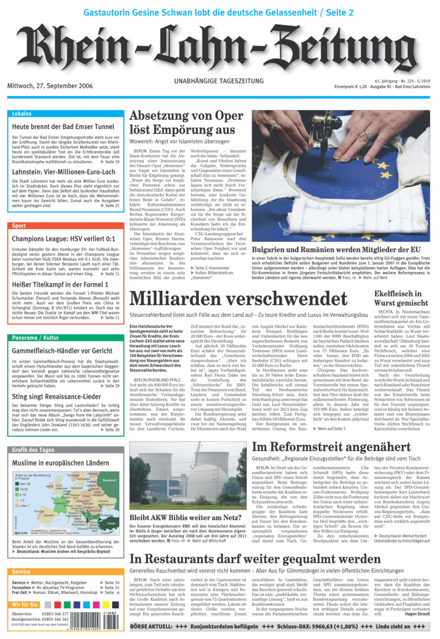 Rhein-Lahn-Zeitung vom Mittwoch, 27.09.2006