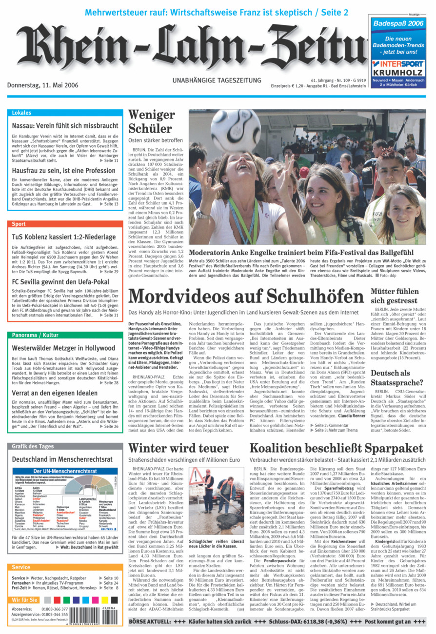 Rhein-Lahn-Zeitung vom Donnerstag, 11.05.2006