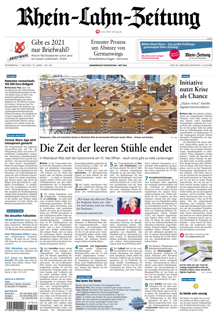 Rhein-Lahn-Zeitung vom Donnerstag, 07.05.2020